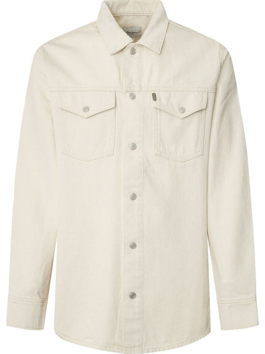 Дълъг Ръкав Деним Overshirt в Стандартна Кройка Екрю