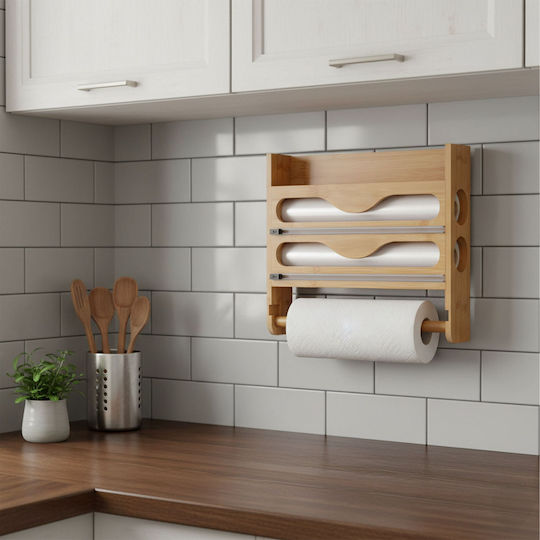 Relaxdays Wooden Beige Paper Towel Holder 27x7cm 10051753