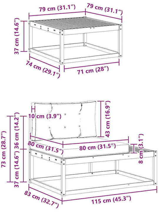 Ecksofa Outdoor-Hölzernes mit Kissen 79x79x37cm
