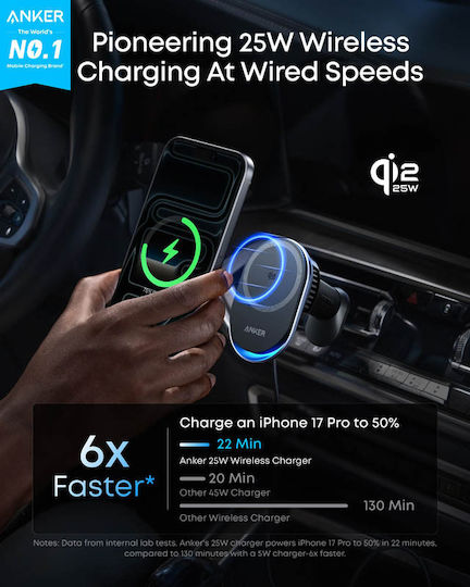Anker Prime MagGo AirCool Car Mobile Mount with Adjustable Hooks and Wireless Charging Black