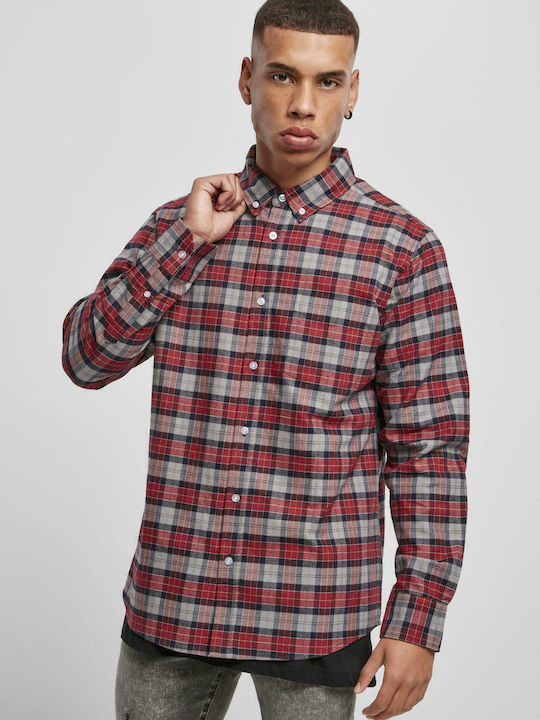 Long-sleeved Flannel Shirt Checked Red