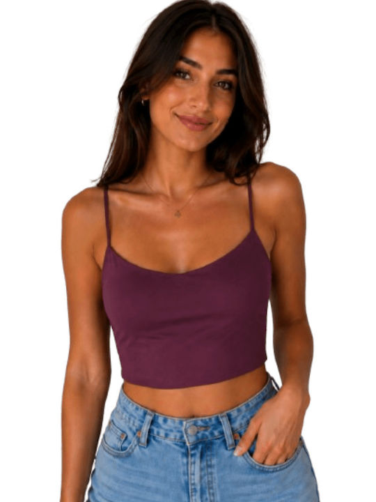 Women's Crop Top Set 2 Pieces Laser Cut Spaghetti Strap Purple