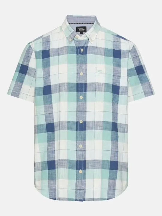 Short Sleeve Cotton Shirt in Regular Fit Checked Blue