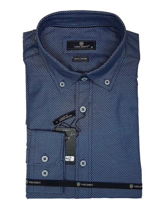 Langärmlig Baumwolle Hemd Blue
