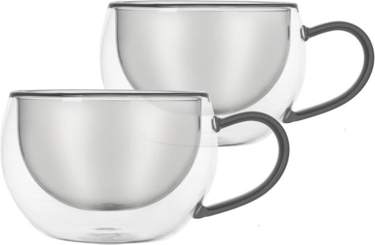 Orion Set of Brown Glass Coffee Cups Brown 300ml 2 Pieces