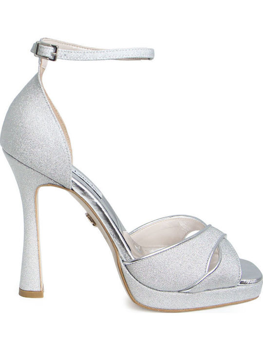 Damen Sandalen Silber Leder