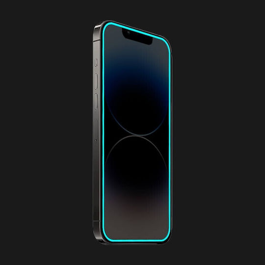 Folie Protectie Ecran Tempered Glass Apple iPhone 15 Pro Flippy Luminous Neon Fosforescent Silicon Margine Mat Anti-Amprente Protectie Completa 9h Albastru