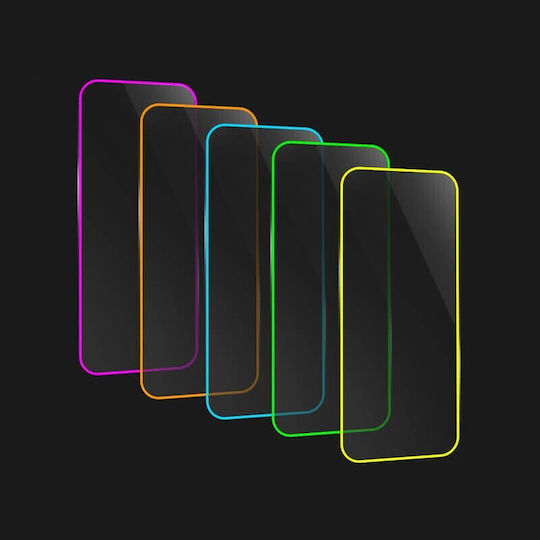 Folie Protectie Telefon Tempered Glass Apple iPhone 15 Flippy Luminous Neon Fosforescent Silicon Margine Mat Anti-Amprente Protectie Completa 9h Albastru