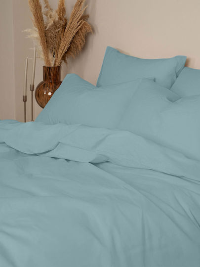 Sunshine Cotton Feelings 120 Double Bed Sheets Set With Rubber Hugger 150x205+30cm Sky Blue (4 Pieces)