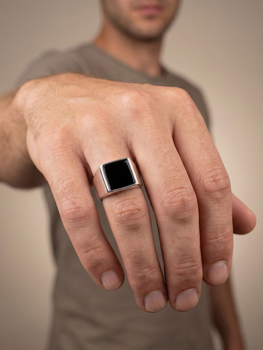 Kiriakos Gofas Men's Ring with Zircon from Silver