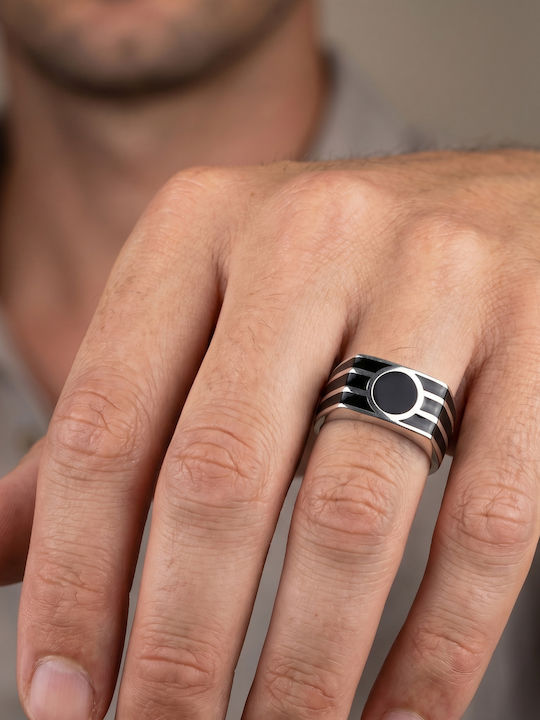 Kiriakos Gofas Men's Ring with Stones and Enamel from Silver