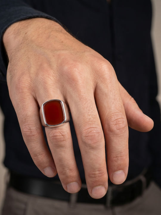 Kiriakos Gofas Men's Ring with Zircon Made of Silver
