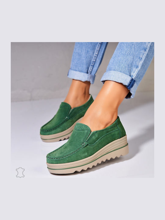 Leder Damen Mokassins in Grün Farbe