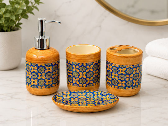 Bathroom Accessory Set Ceramic Blue 4 Pieces