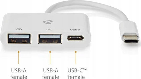 Nedis Hub 2 Ports USB 2.0 with USB-C / USB-A Connection White