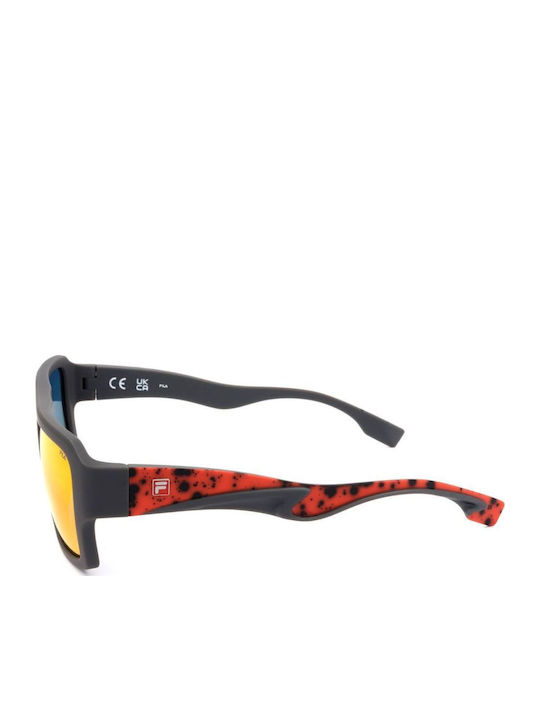FILA Unisex Sunglasses with Black Plastic Frame and Red Polarized Mirror Lens SFI462 I41P
