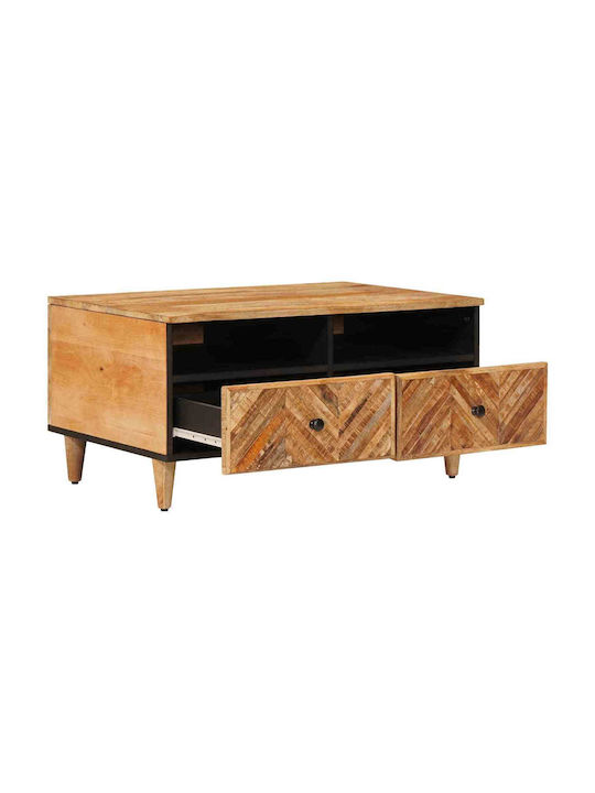 Rectangular Central Coffee Table Made of Solid Wood with Drawers Brown L80xW54xH40cm