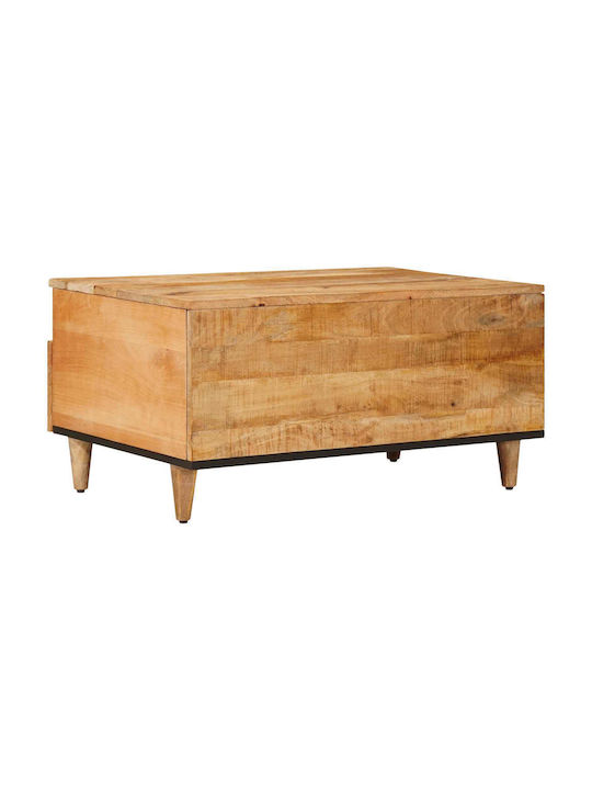 Rectangular Central Coffee Table Made of Solid Wood with Drawers Brown L80xW54xH40cm