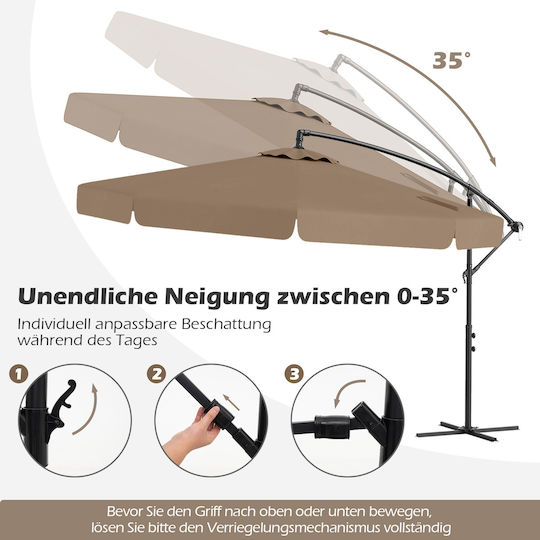 Umbrelă Profesională de Pardoseală Pătrată Metalică Maro cu Bază de Susținere și Volane 3.05x3.05m