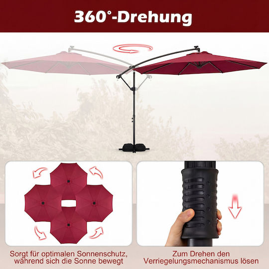 Hängender Metall-Burgunder Garten- und Terrassen-Sonnenschirm