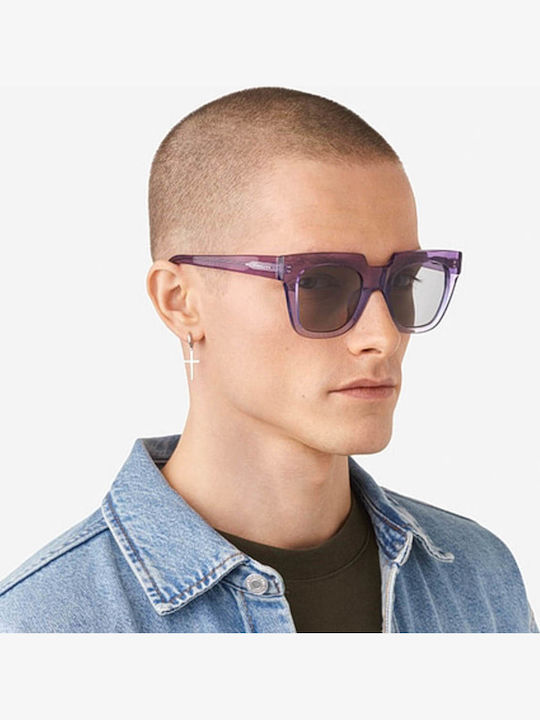 Hawkers Row X Unisex Sunglasses with Purple Metallic Frame and Gray Lenses