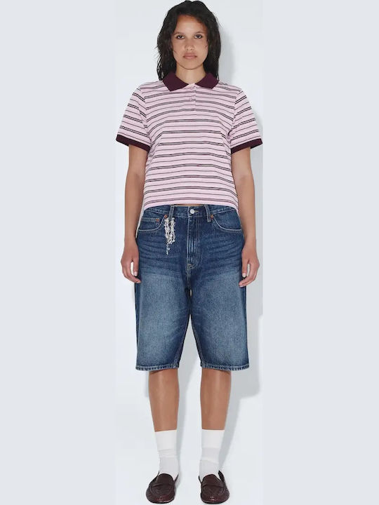 Γυναικεία Polo Μπλούζα Κοντομάνικη Ριγέ Pink Stripe
