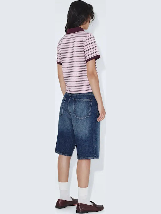 Γυναικεία Polo Μπλούζα Κοντομάνικη Ριγέ Pink Stripe