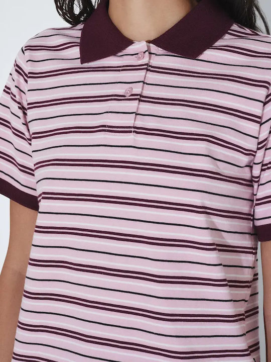 Γυναικεία Polo Μπλούζα Κοντομάνικη Ριγέ Pink Stripe
