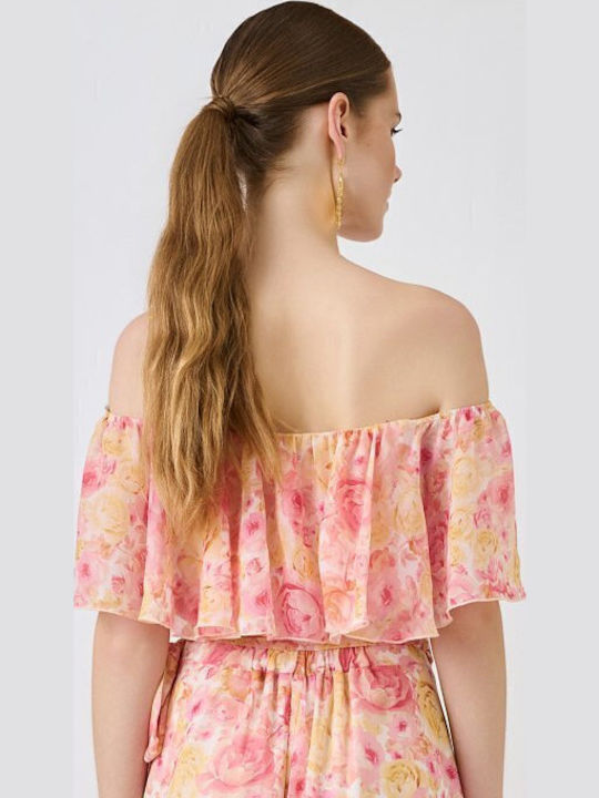 Γυναικείο Crop Top Off-Shoulder Floral Ροζ