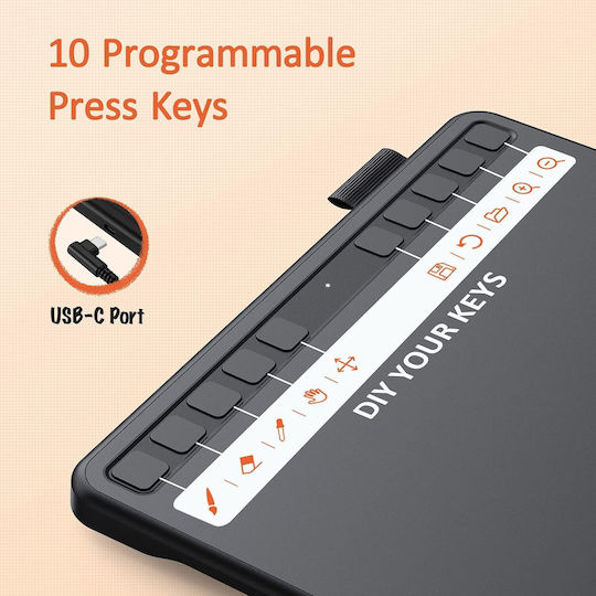 Ugee S640 Tabletă Grafică Pc Tabletă Digitală de Desen Stylus 8192 Niveluri Sensibilitate la Presiune 10 Taste Scurtătură Compatibil Windows Mac Linux Android