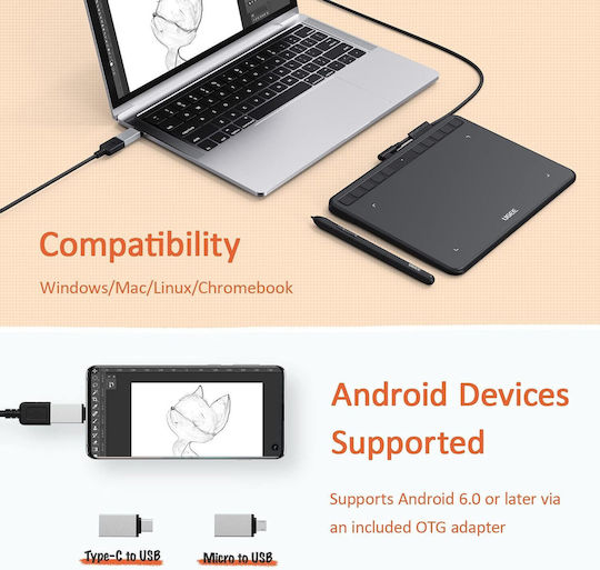 Ugee S640 Tabletă Grafică Pc Tabletă Digitală de Desen Stylus 8192 Niveluri Sensibilitate la Presiune 10 Taste Scurtătură Compatibil Windows Mac Linux Android