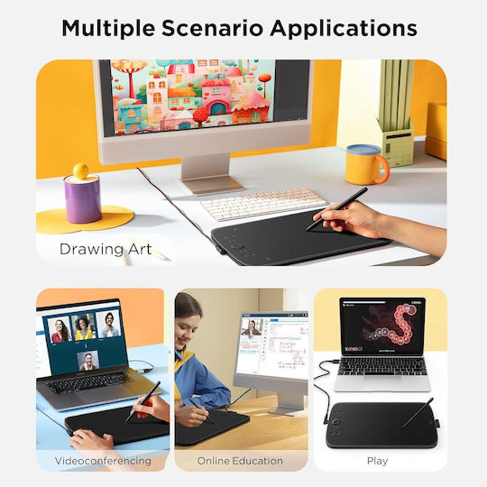 Ugee M908 Tabletă Grafică 10x6.25" Usb 8 Butoane 16384 Niveluri de Presiune 8 Vârfuri de Schimb Compatibilă cu Telefonul Pictură Design Creație Artistică Schiță – Negru