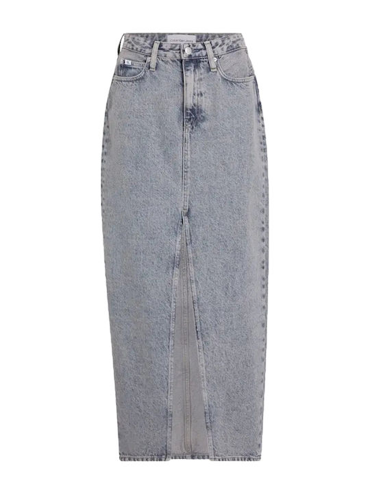 Denim High-waisted Maxi Skirt Blue
