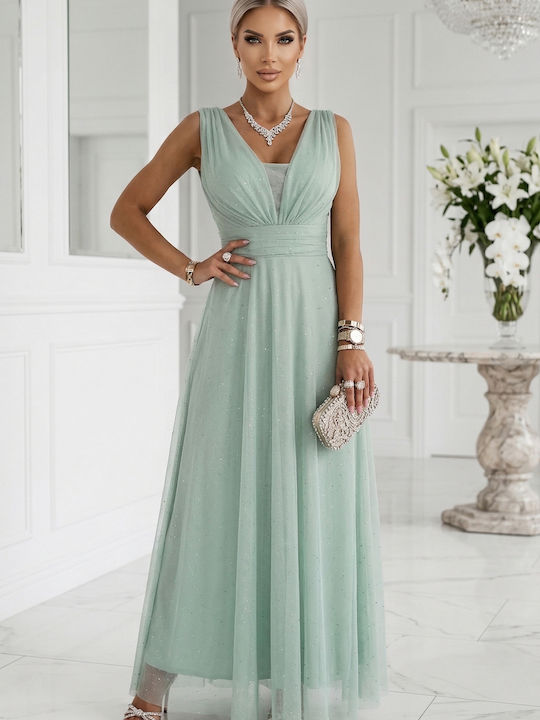 Rochie Maxi de Seară de Vară pentru Femei cu Tul Pistachio
