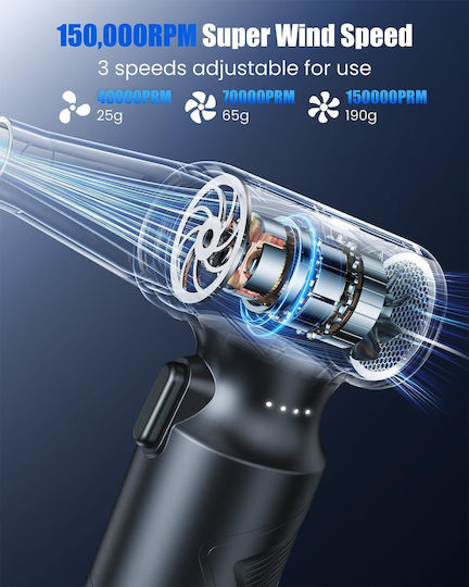 Famgoods Suflantă de Aer Electrică 3 Trepte de Viteză Iluminare Led Set Portabil 3 Duze de Suflare 6000 Mah
