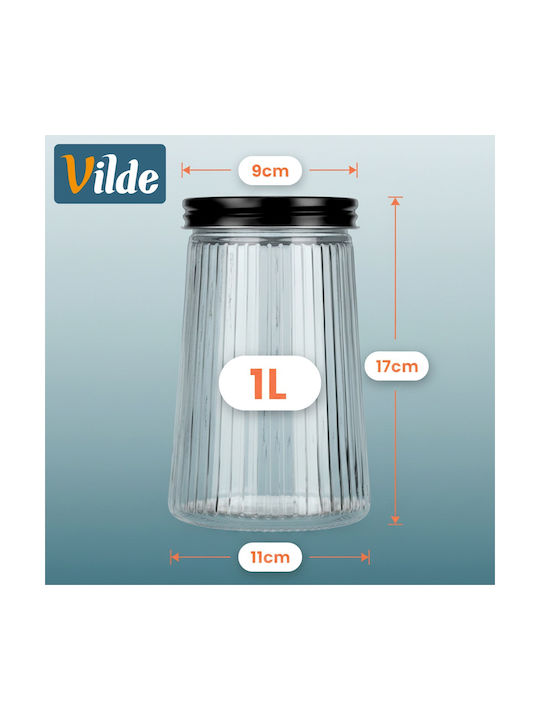 Vilde Set of 3 Jars for Coffee Pasta with Lid Glass Black 1000ml