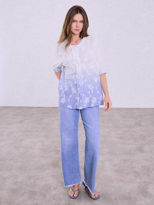 Celestino Women's Shirt Color Gradient Loose Fit Light Blue