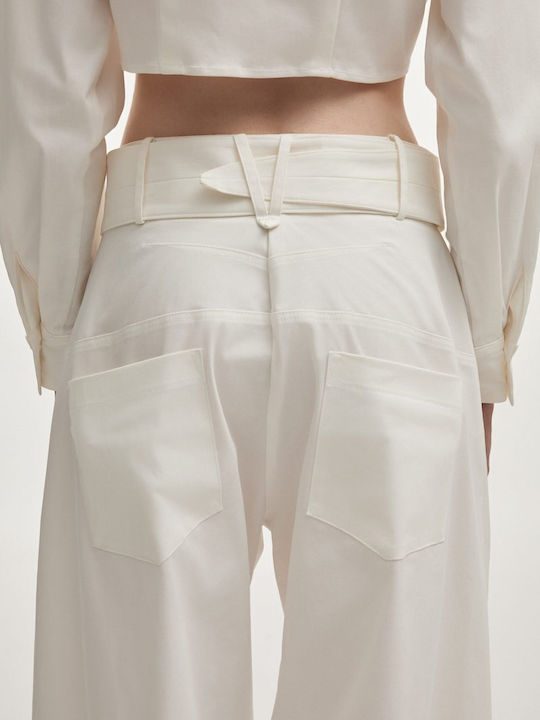 Pantaloni Dama Din Țesătură Alb