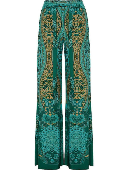 Women's High Rise Pantaloons with Rubber Band in Regular Fit Emerald