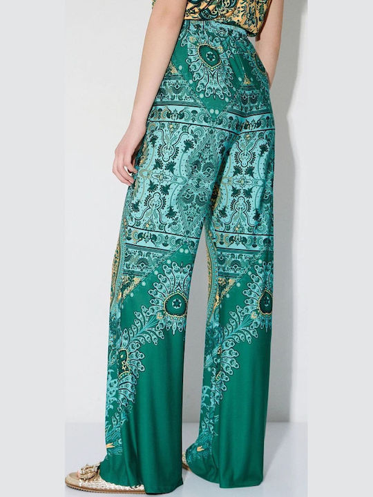 Women's High Rise Pantaloons with Rubber Band in Regular Fit Emerald
