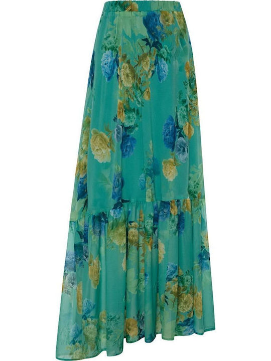 Ψηλόμεση Maxi Φούστα Floral Σμαραγδί