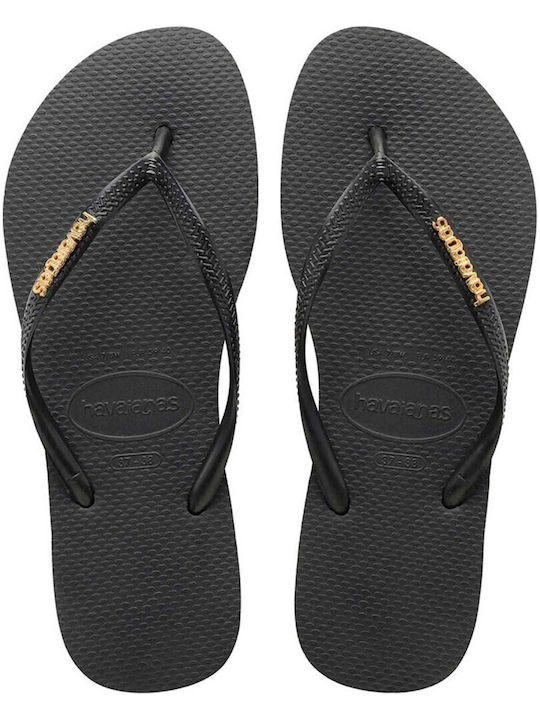 Slim Logo Metallic Flip Flops in Black Colour