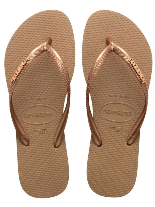 Slim Logo Metallic Flip Flops in Rose Gold Colour