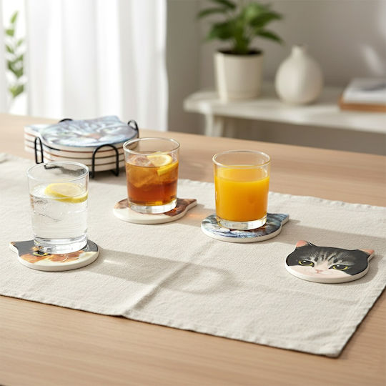 Excellent Houseware Металик Сервизи За Чаши Със Стойка Бежови 4 Бройки