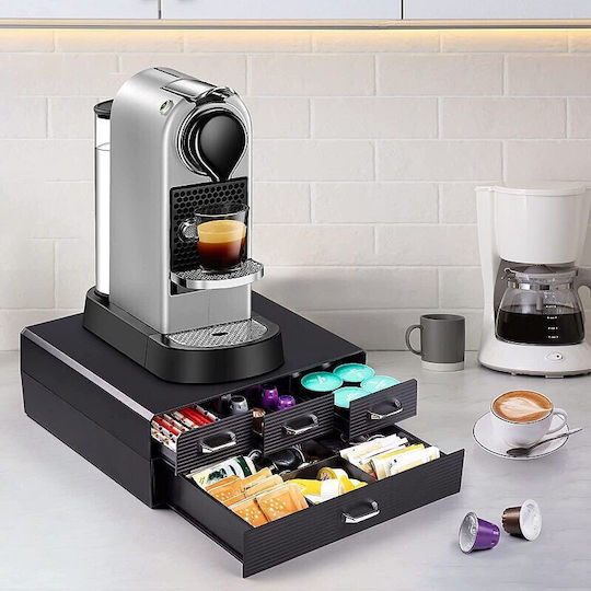 Organizator Capsule Cafea 4 Sertare Depozitare 2 Nivele Negru
