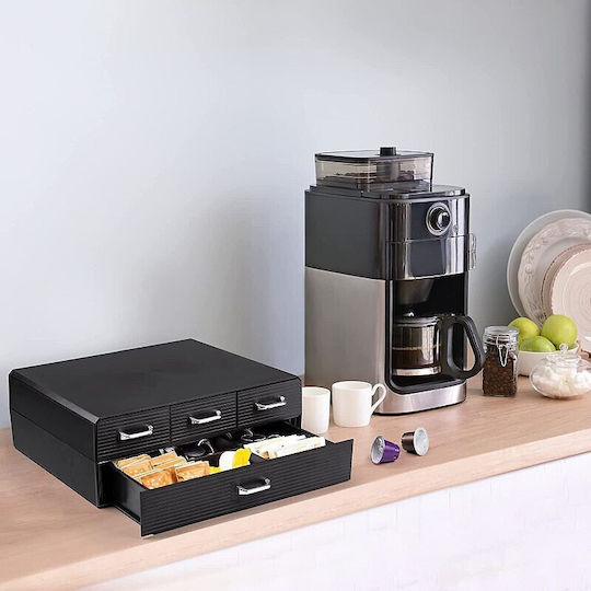 Organizator Capsule Cafea 4 Sertare Depozitare 2 Nivele Negru