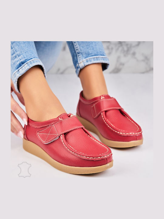 Leder Damen Mokassins in Roter Farbe