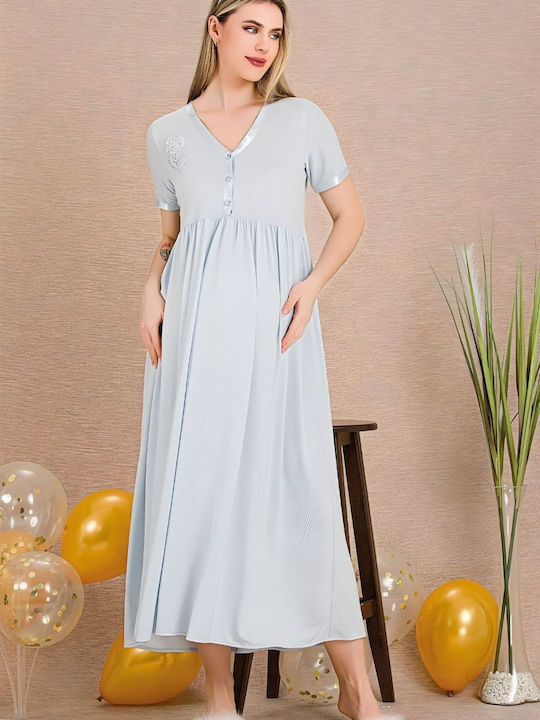 Esthisis Nightgown with Robe Maternity & Breastfeeding Light Blue