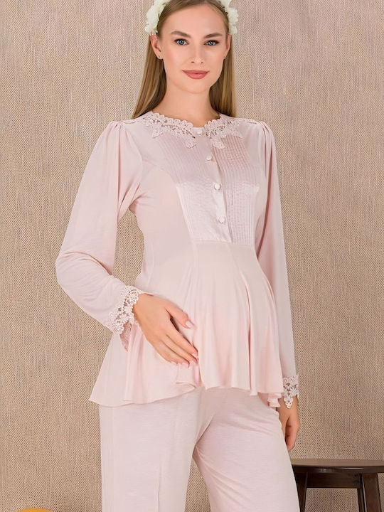 Esthisis Maternity And Breastfeeding Pajama Set Pink