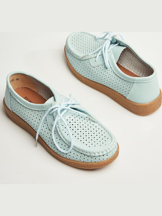 Δερμάτινα Γυναικεία Oxfords σε Μπλε Χρώμα